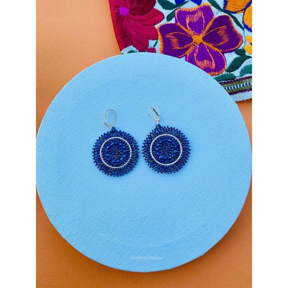 Mexican Earrings Huichol Earrings Floral Mexican Earrings, Boho Floral Earrings, - Picture 1 of 5